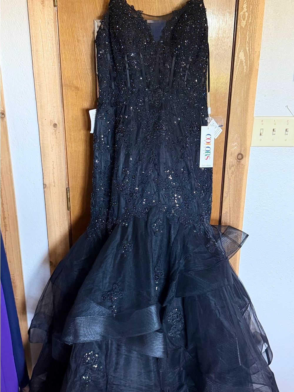 Colors Black Beaded Tulle Mermaid Dress SZ 18